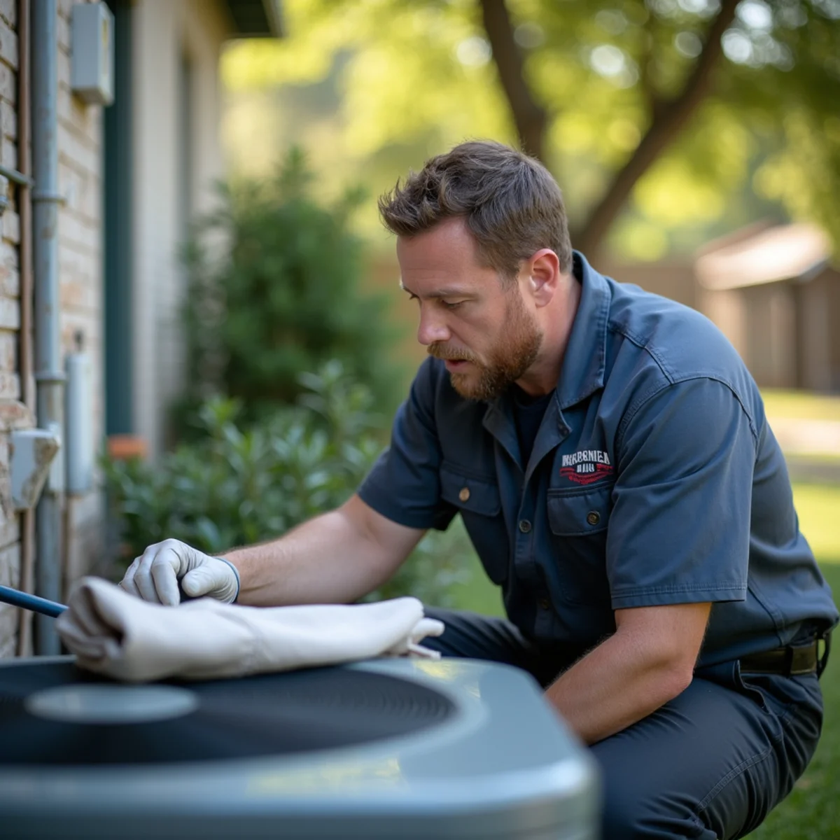 Technician replacing a bad contactor on an outdoor air conditioner in Aldine, TX