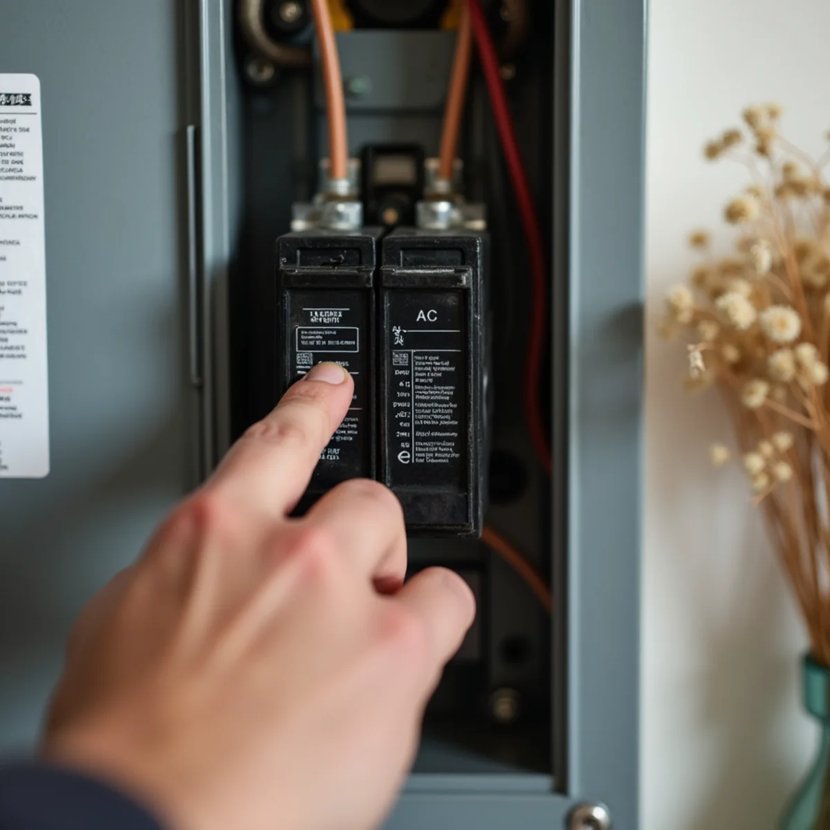 Checking residential circuit breaker panel for a tripped 240-volt air conditioner breaker