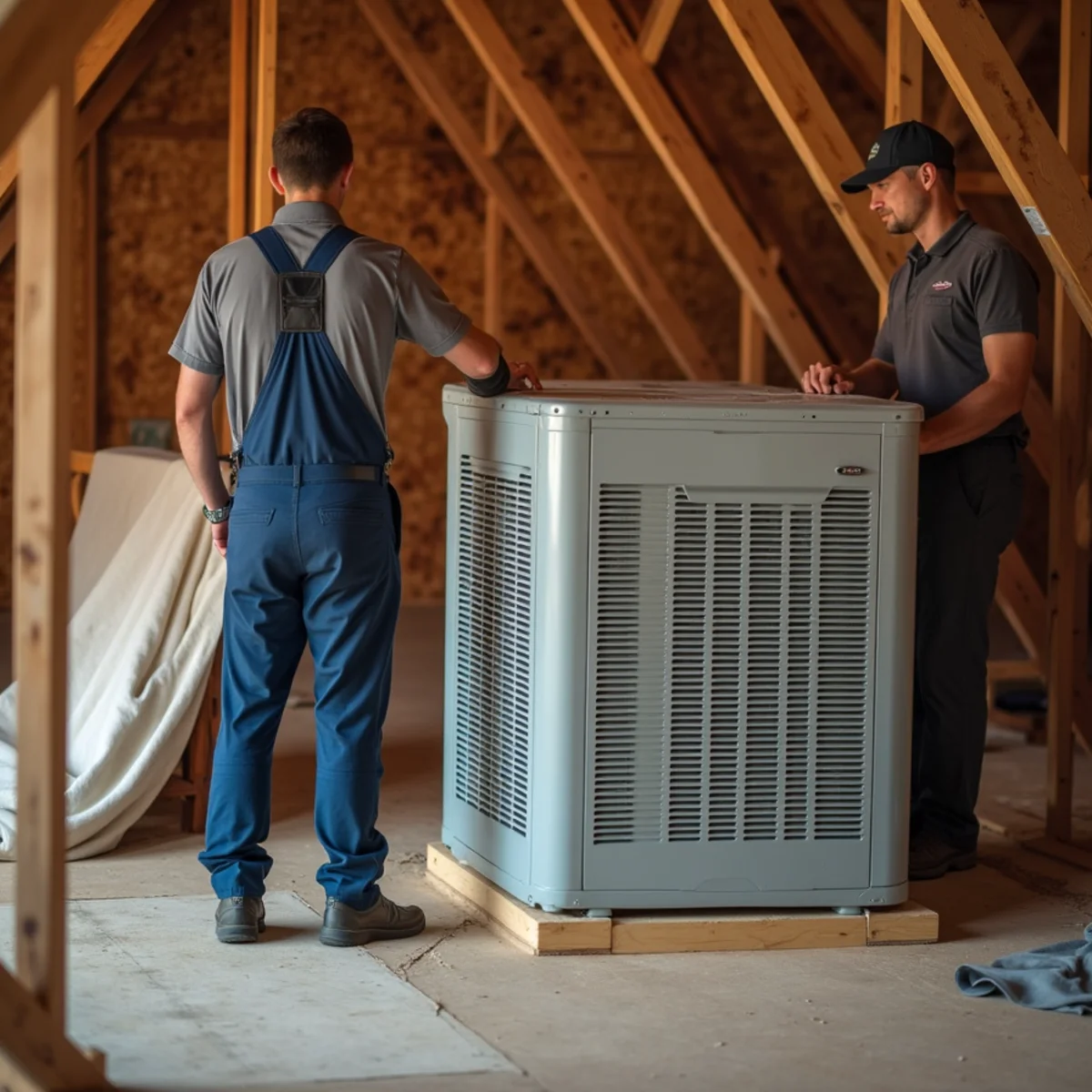 High-efficiency SEER2 equipment staged for attic installation in Humble home