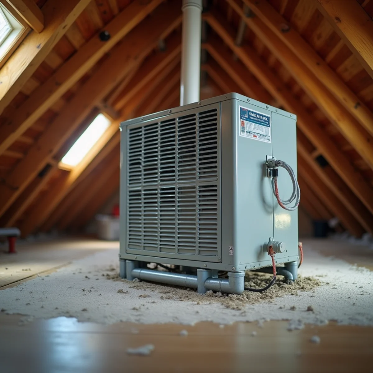 Attic air handler unit with secondary drain pan and float switch in Humble TX home