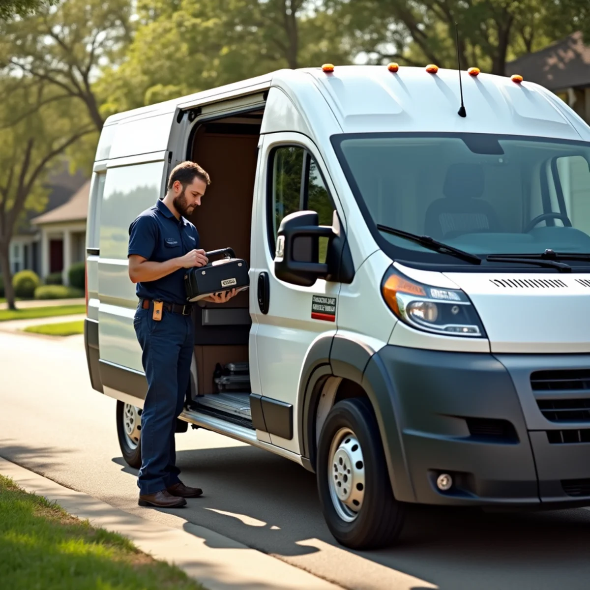 HVAC service van dispatched to a residential neighborhood in Humble TX